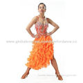 Tailor-made Latin salsa competition dance costumes, decorated with lots of bling rhinestones